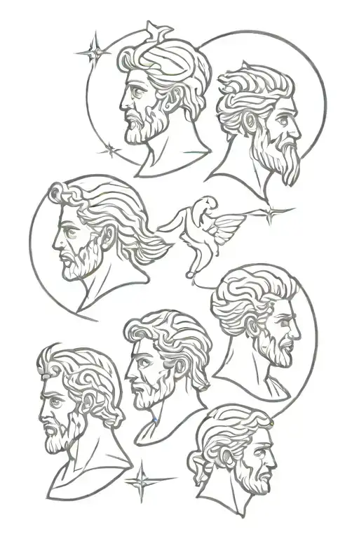 Zeus, Ares, Hermes, and apollo greek god tattoo design idea