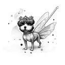 A pixie blowing fairy dust into a standard poodles face tattoo design idea