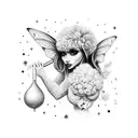 A pixie blowing fairy dust into a standard poodles face tattoo design idea