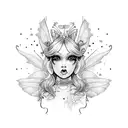 A pixie blowing fairy dust into a standard poodles face tattoo design idea