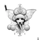 A pixie blowing fairy dust into a standard poodles face tattoo design idea