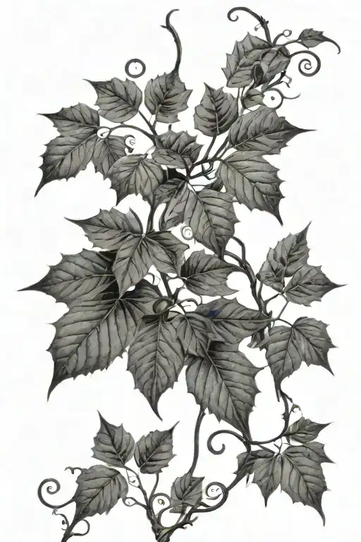 vines of Ivy leaves with detailed veins and shading to give a three-dimensional effect tattoo design idea