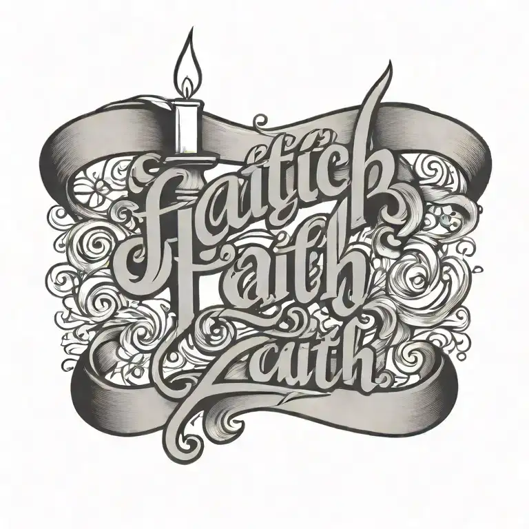 a candle with word faith on the side in cursive tattoo design idea