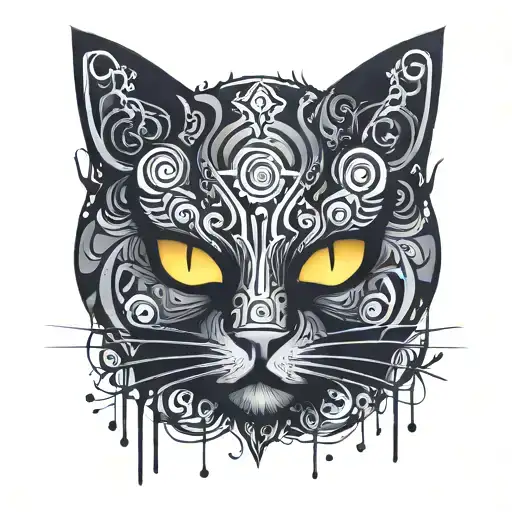 abstract black cat familiar tattoo design idea