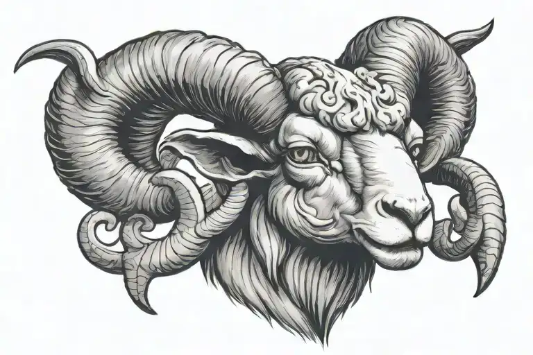 an anthropomorphic ram flipping the bird tattoo design idea