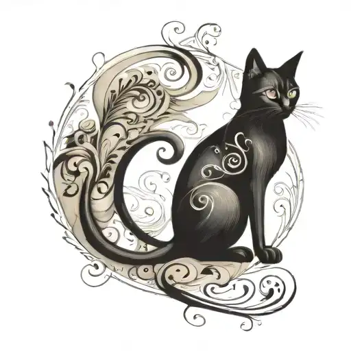 completely black cat sitting majestically tattoo design idea