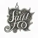 a candle with word faith on the side in cursive tattoo design idea