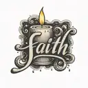 a candle with word faith on the side in cursive tattoo design idea