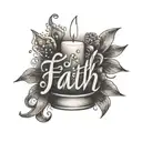 a candle with word faith on the side in cursive tattoo design idea