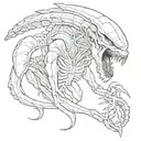 Rhea Ripley battling a xenomorph tattoo design idea