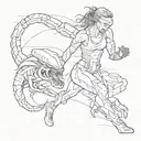 Rhea Ripley battling a xenomorph tattoo design idea