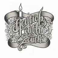 a candle with word faith on the side in cursive tattoo design idea