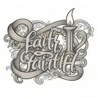 a candle with word faith on the side in cursive tattoo design idea
