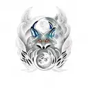 nine tail fox, moon and phoenix  tattoo design idea