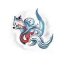nine tail fox, moon and phoenix  tattoo design idea