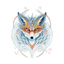 nine tail fox, moon and phoenix  tattoo design idea