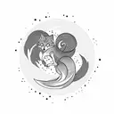 nine tail fox, moon and phoenix  tattoo design idea