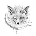 nine tail fox, moon and phoenix  tattoo design idea