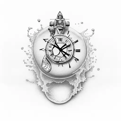 surfing and drinking with clock tattoo design idea