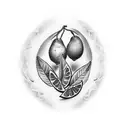 a tatoo of a lemon fruit with two leaves attached, leaves are made of 100$ bills tattoo design idea