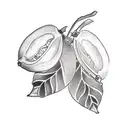 a tatoo of a lemon fruit with two leaves attached, leaves are made of 100$ bills tattoo design idea