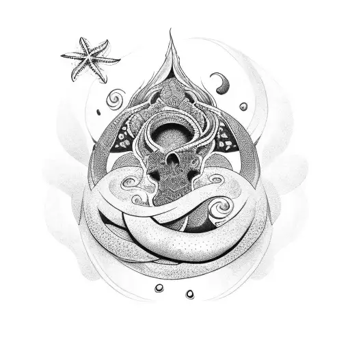 sereia com espelhos e conchas e mar tattoo design idea