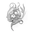 sereia com espelhos e conchas e mar tattoo design idea