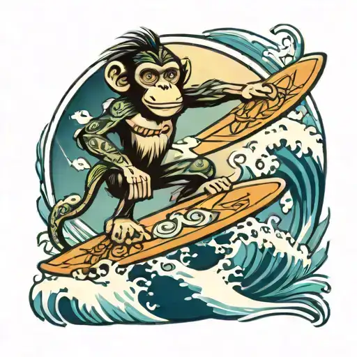 monkey surfing hakuna matata  in surfboard design tattoo design idea