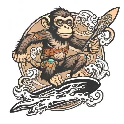 monkey surfing with hakuna matata tattoo design idea