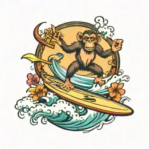 monkey surfing hakuna matata  in surfboard design tattoo design idea
