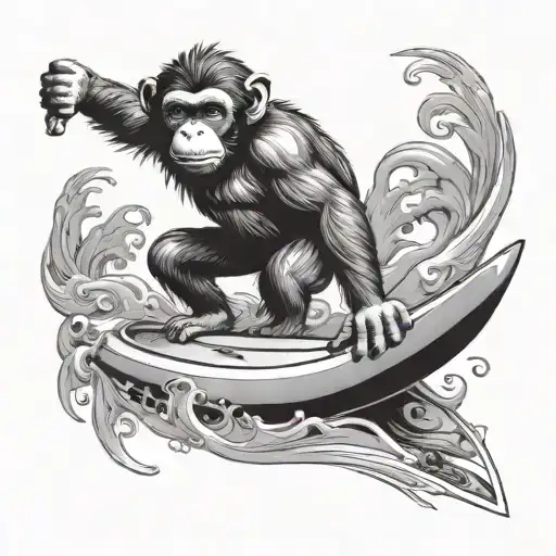 monkey surfing hakuna matata  in surfboard design tattoo design idea