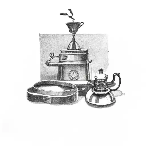 A portrait of Snape holding a vintage coffee grinder tattoo design idea