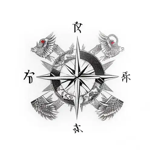 A compass arrow merging with the feathers of an eagle tattoo design idea