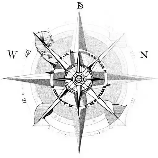A compass arrow merging with the feathers of an eagle tattoo design idea
