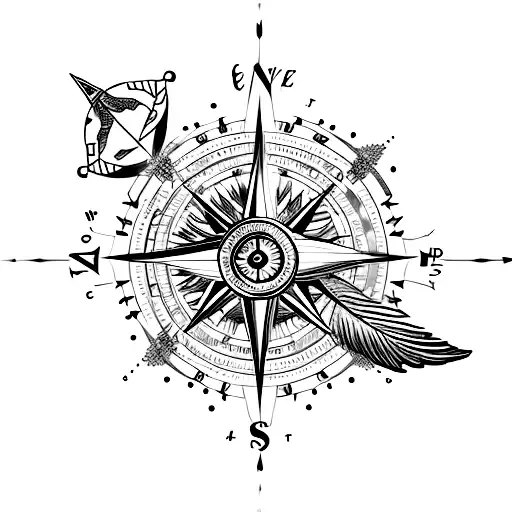 A compass arrow merging with the feathers of an eagle tattoo design idea