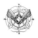 A compass arrow merging with the feathers of an eagle tattoo design idea