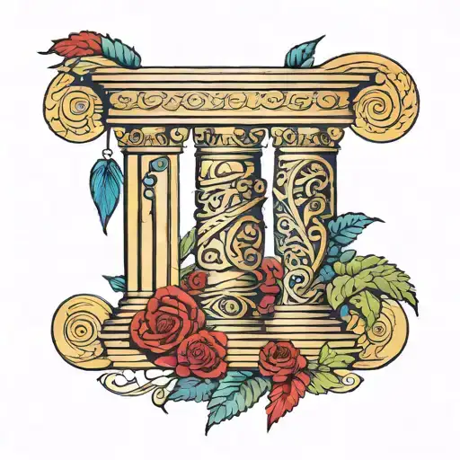 roman birthday supported by roman pillars tattoo design idea