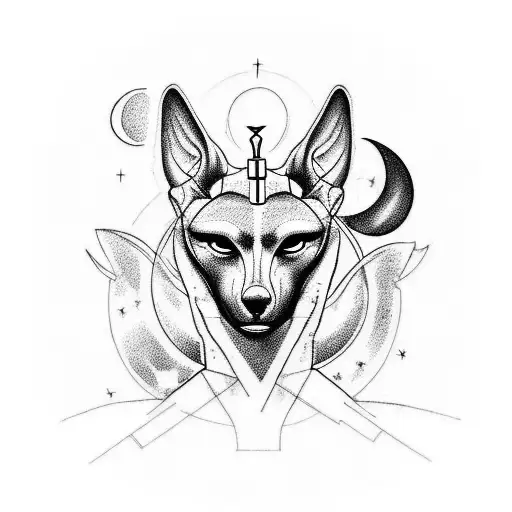 A tattoo for the outer part of the arm from the shoulder to the elbow, of Anubis, I would like it to integrate the Moon  tattoo design idea