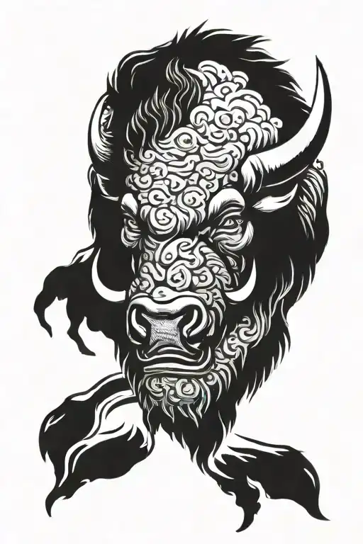 Buffalo head with the fraze never give up  tattoo design idea