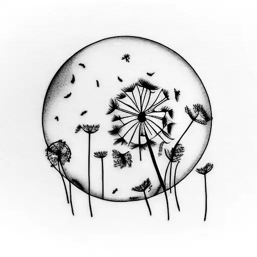 Dandelion moon and fox tattoo design idea