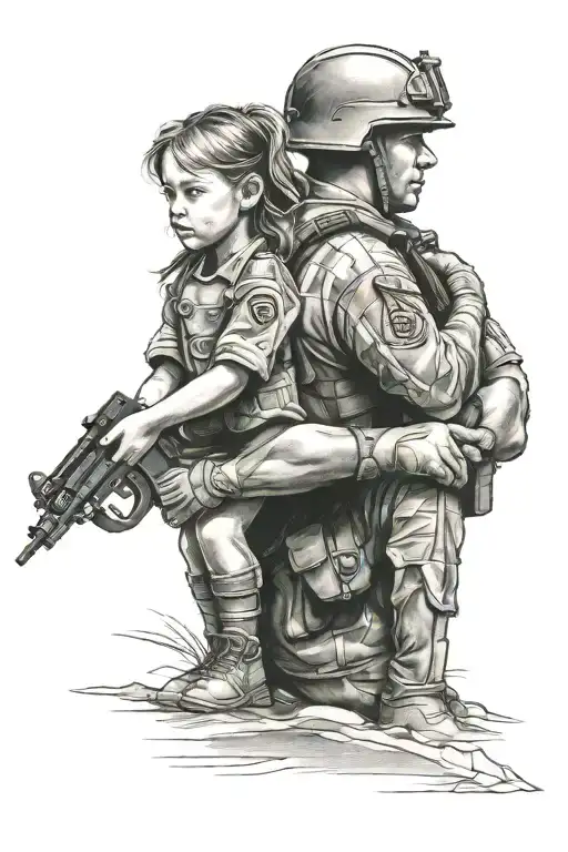 Military man and daughter tattoo design idea