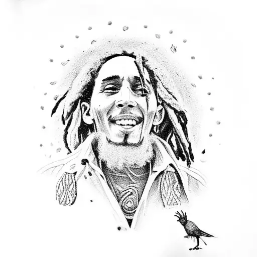 bob Marley with three little birds  tattoo design idea