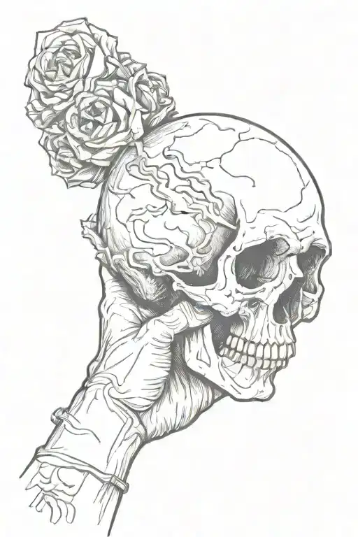 stamp with a hand holding a skull hamlet  tattoo design idea