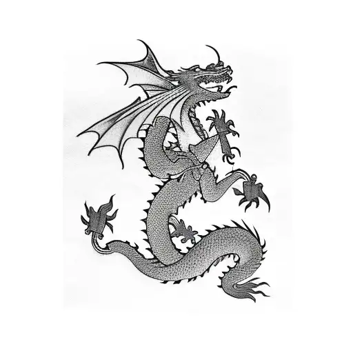 Dragon with plants  going down the spine  tattoo design idea