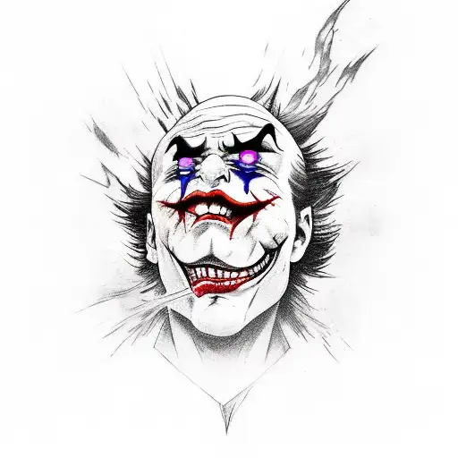 Joker Tattoo saying "Why So Serious!"  with his mouth below and Laughter words below the mouth after. With fire effects  tattoo design idea