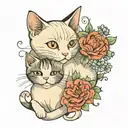 cats playing in flowers tattoo design idea