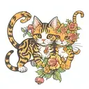 cats playing in flowers tattoo design idea