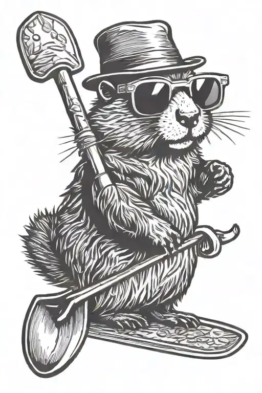 groundhog with sunglasses and shovel tattoo design idea