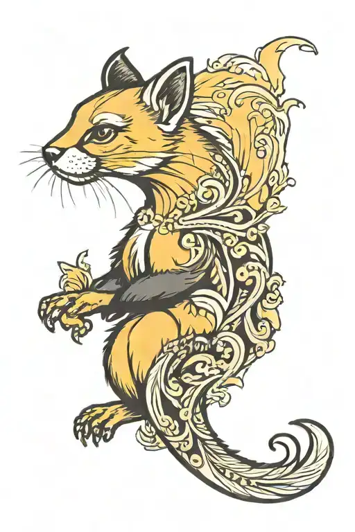 yellow throated marten jumping down side profile tattoo design idea