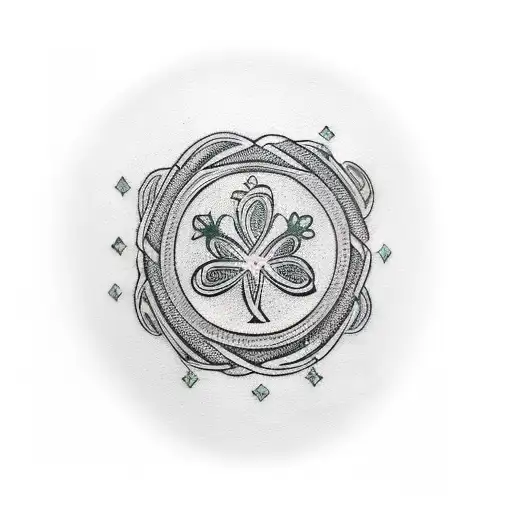 A traditional-style sleeve tattoo with various Irish symbols like shamrocks, Celtic knots, and a pot of gold, representing the client's love for Ireland tattoo design idea